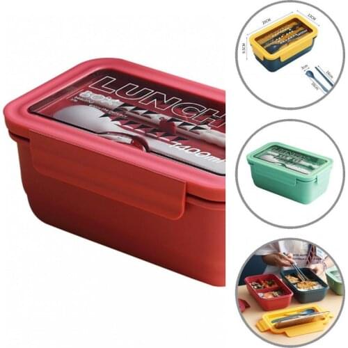 3 Colors 1 Set Wear-resistant Large-capacity 3 Compartments Lunch Container Box PP Food Container Anti-slip for Office