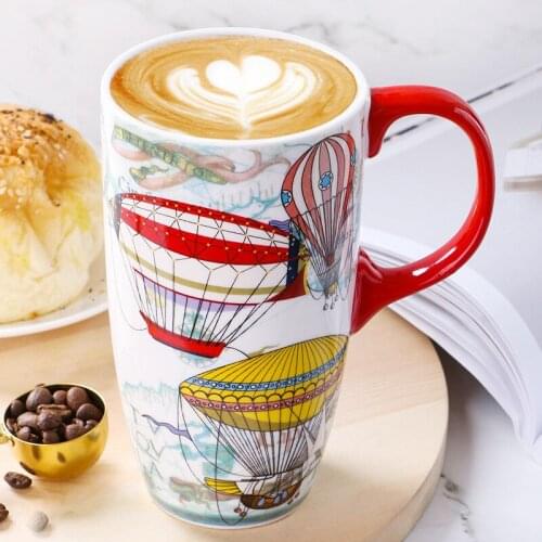 Creative Coffee Mug Simple Hand-painted Large Capacity Ceramic Coffee Cup American Small Fresh and Cute Household Cup Couple Cup
