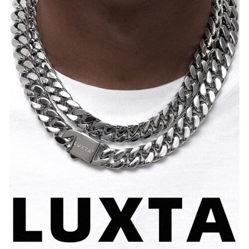 Stereoscopic Cutting Hiphop Curb Chain Silver Color Cuban Choker Four-Faced Mirror Polishing Stainless Steel Link Fashion Look