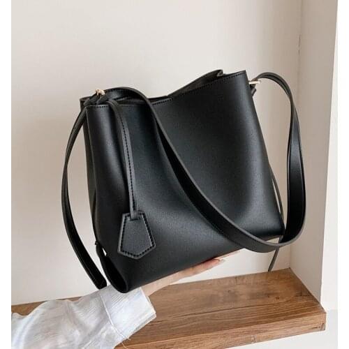 Small PU Leather Bucket Bags For Women 2021 Winter Solid Color Shoulder Handbags Female Travel Lady Fashion Branded