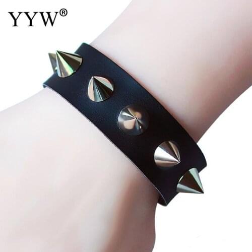 Fashionable Leather Bracelets Rivet Stud Bracelet Bangles Gothic Punk Metal Cone Stud Bracelet For Women Men Jewelry