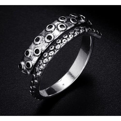 Trendy Vintage Octopus Tentacle Silver Plated Punk Hiphop Rock Style Resizable Rings for Women Girl & Man Retro Party Jewelry