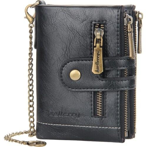 Fashion wallet mens short European and American retro multi-card pocket wallet three-fold buckle zipper coin purse