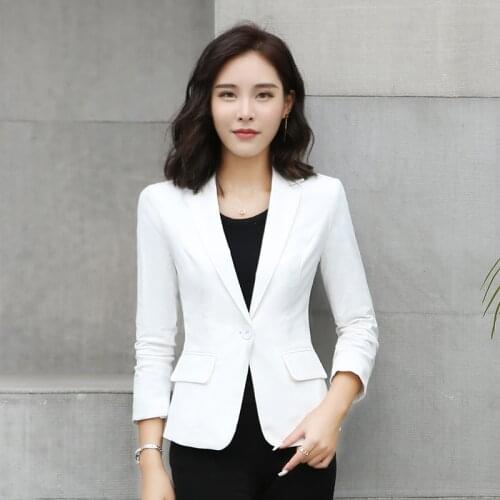 Fashion Women Office Business Suit Jacket White Black Slim Long-sleeve Short Blazers Large size Single button female blazers 4XL