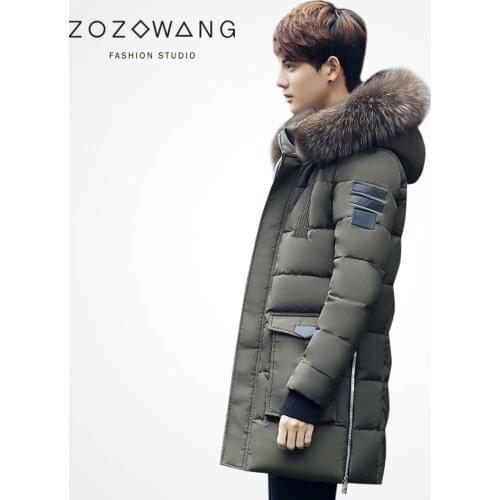 Zozowang new solid hat detachable large fur collar zipper loose fashion winter jacket men casual autumn winter coat men