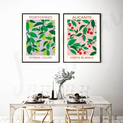 Alicante Fruit and Leaves Wall Art Canvas Painting Portofino Posters Print for Living Room Home Wall Decor Pictures