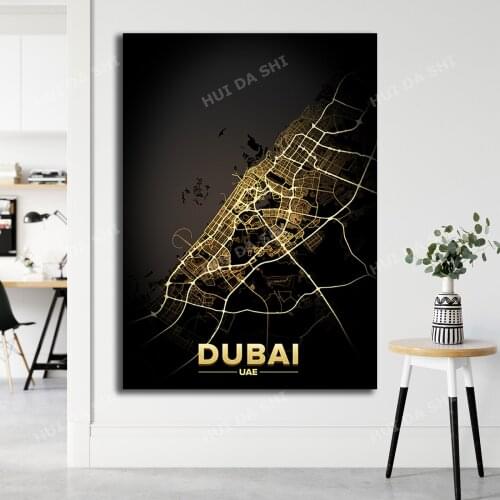 Dubai - City Lights Poster Print Light Map Wall Art Posters