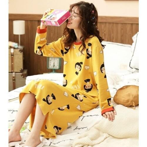 Spring and Autumn New Womens Nightdress Loose Long Sleeve Nightdress Home Service Women Nightgown Sexy Sleepwear Sleep Tops