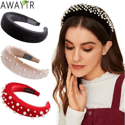 Velvet Padded Headbands for Women 4cm Wide Solid Rhinestones Thick Hair Hoop Girls Sponge Non-slip Hairbands Hair Accessories