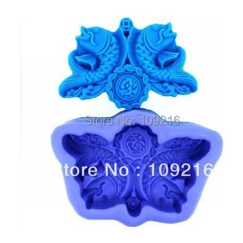 Wholesale!!!1pcs A Pair of Fishes Send Blessings (C0106) Silicone Handmade Soap Mold Crafts DIY Mold