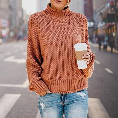 2021 Autumn Winter Knitted Sweater Womens Fall Long Sleeve Turtleneck Casual Loose ChunkyS Knitted Pullover Sweater Jumper Tops
