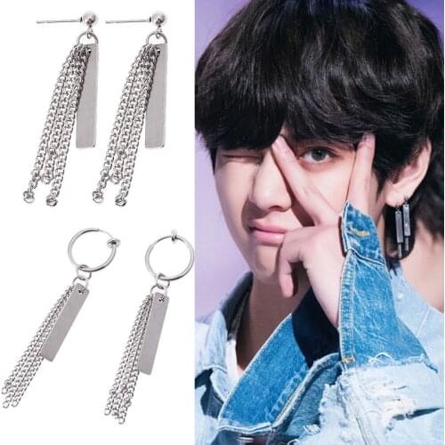 Korean Star Punk Stud Earring Stainless Steel Ear Clip Street Pop Guys Earrings Men Women Hipster Rock Long Chain Hip-hop Unisex