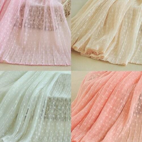 2Meters Organ Pleated Polka Dot Mesh Lace Fabric White Pink Apricot Fashion Ruffled Lace Wedding Dress Skirt Sewing Accessories