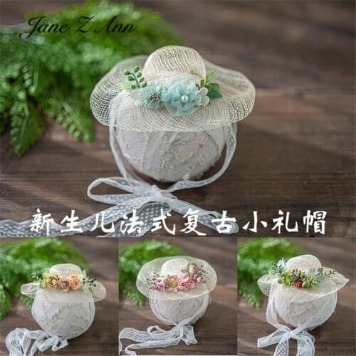 Handmade newborn full moon oil painting style delicate stick needle ball texture hat studio shooting infant girls photo props