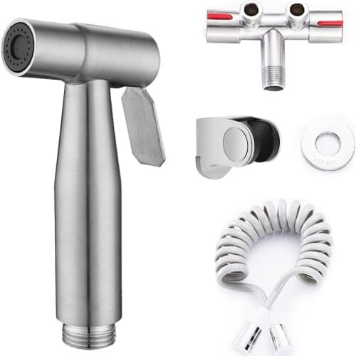 Handheld Toilet Bidet Sprayer Set Kit Stainless Steel Spray Gun Cleaner T Valve Faucet For Bathroom Self Cleaning Washing Floor