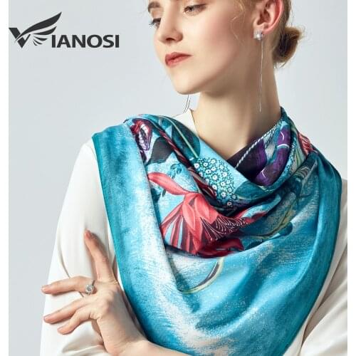 [VIANOSI] Scarves for Women Print Twill Square Silk Scarf Shawl Bandana for Head Large Hijab For Ladies 90X90cm