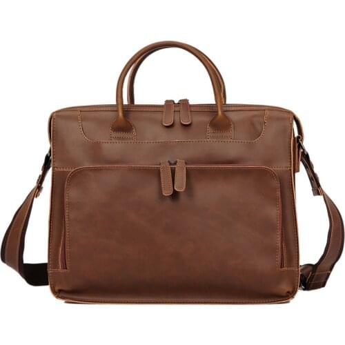 New Design High Quality PU Leather Lapotp Bag Men Business Briefcase Retro Notebook Bag Mens Leather Computer Bag Shoulder Bag