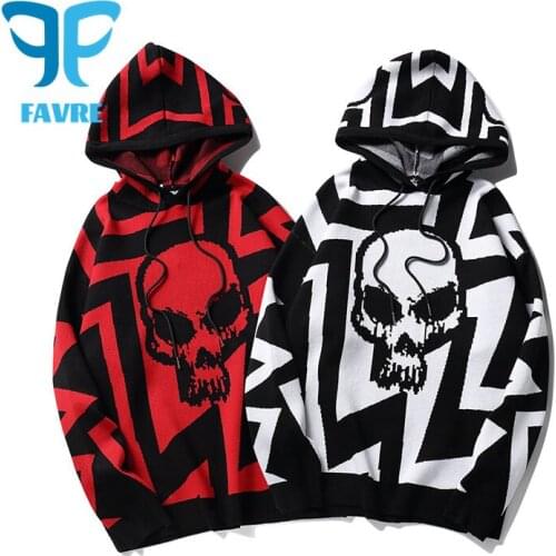 FAVRE Skeleton Skull Jacquard Knitted Hooded Sweaters Men Autumn Winter Thick Pullovers Women Hip Hop Oversize Jumpers