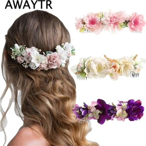 AWAYTR Flower Hair Comb Wedding Bridal Hair Accessories Female Rattan Hair Comb Classic Hair Vine Fashion Chic Hair Pins