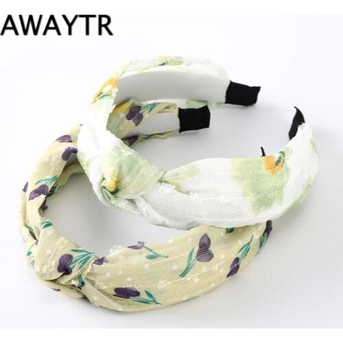 AWAYTR High Quality Floral Chiffon Headbands For Women Girls Hairbands Knotted Hair Band Lady Hair Hoop Hair Accessaries