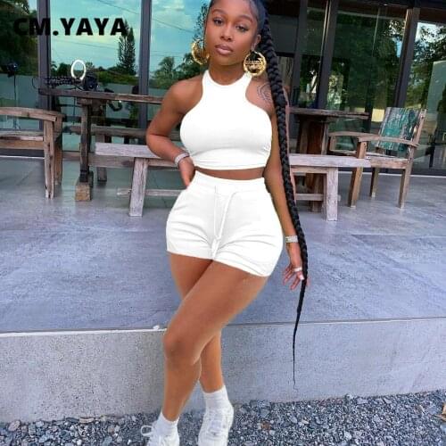 CM.YAYA Sport Yoga Womens Set Fashion Tank Tops and Shorts Matching Two 2 Piece Outfits Jogger Active Solid Tracksuit Sweatsuit