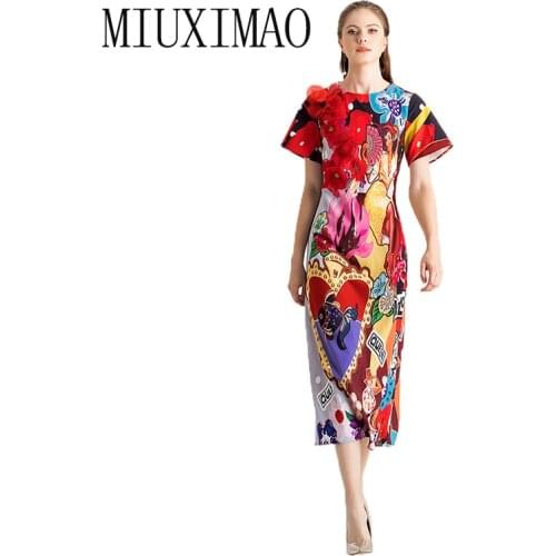 Runway 2019 Spring & Summer party dress Newest Fashion O-Neck leopard dress Appliques floral Casual Elegant Long Dress Women