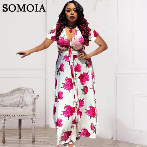 Plus Size Summer Clothes Dresses for Women Floral Print Short Sleeve Hollow Waist Maxi Dress Casual Lace Up Dresses Wholesale