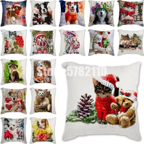 Winter cushion cat and dog pattern Polyester pillowcase car cushion cover living room decoration sofa linen pillowcase bedding