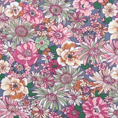 1 Yard Cotton Poplin Fabric for Sewing Patchwork, Dress, Cloth, Bedding - Big flowers(Grey background) (width=140cm)