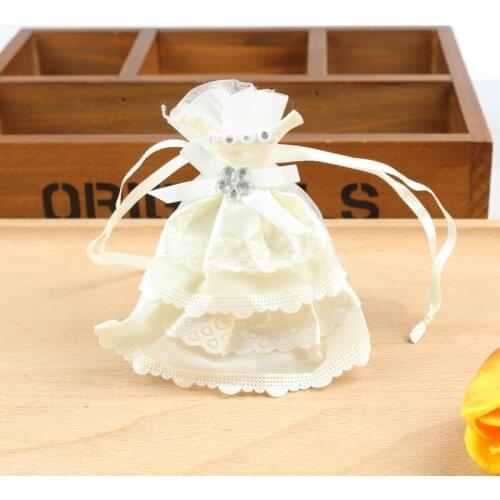 10pcs skirt ivory Organza Bags candy bag Jewelry Packaging Wedding Party Decoration gift Bags girl baby shower wedding souvenir