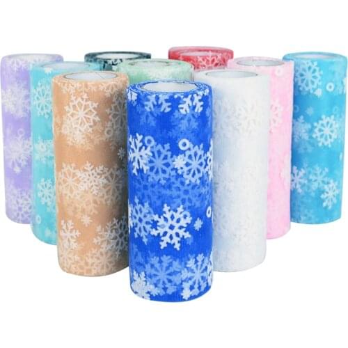 10Yard Snowflake Organza Tulle Roll 15cm Width Polyester Craft Tulle Ribbon Tape Christmas Tree Decoration DIY Craft Material