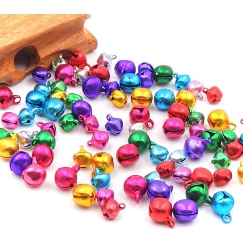 200PCS DIY Handmade Crafts Xmas New Year Ornament Gift Mix Colors 9.5mm Loose Beads Small Jingle Bells Christmas Decoration Gift