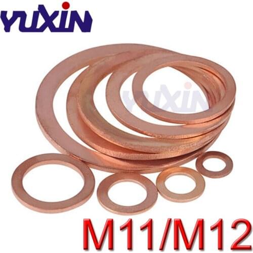 100Pcs M11/M12 Solid Copper Washer Flat Ring Gasket Sump Plug Oil Seal Fittings Brass Flat Washers Fastener Hardware Accessories