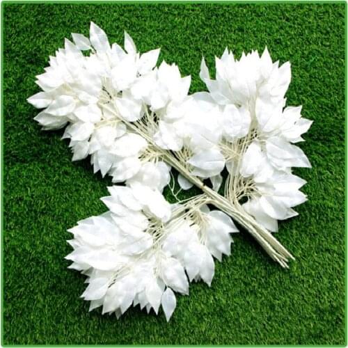 12pcs/lot Length Gold Banyan Tree Leaf Leaves Branch Artificial Silk For Wedding Home Office Party Christmas Decoration Supply