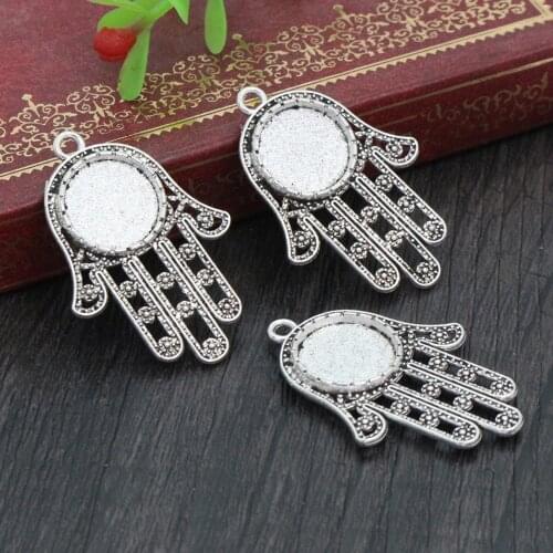 20pcs 12mm Inner Size Antique Silver Plated Hand Style Cabochon Base Cameo Setting Charms Pendant Tray (A1-15)