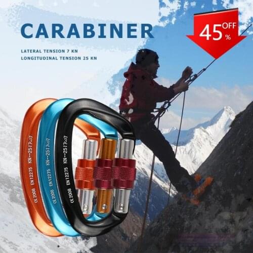 25KN Mountaineering Caving Rock Climbing Carabiner D Shaped Safety Master Screw Lock Buckle Escalade Equipement