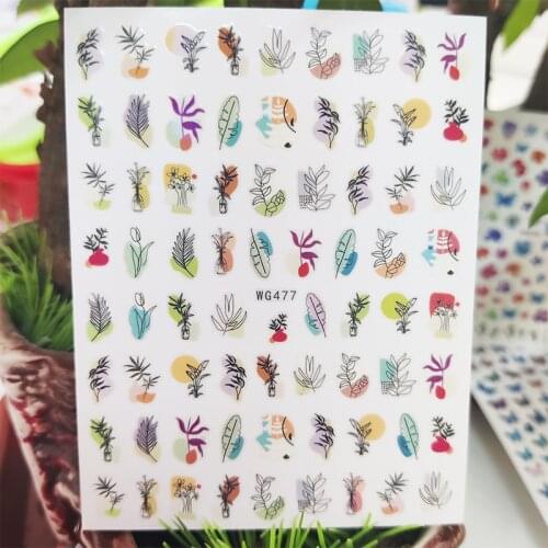 3D Stickers for Nails Plant Grass Leaf Flower Summer Design Nails Art Decoration Manicure Stickers Sliders Nail Foil Accessories