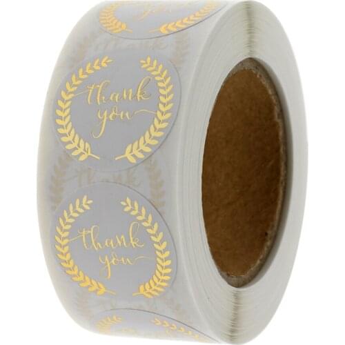 500Pcs 1Inch Round Thank You Sticker wad with Gold Leaf Olive Branch Stickers for Local Handmade Gift Sticker Gold Seal Labels