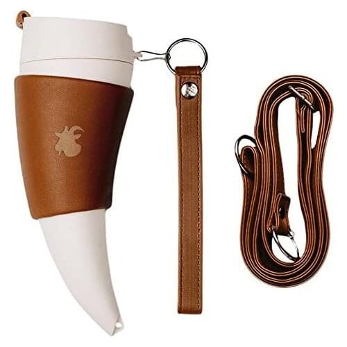 8 oz Goat Horns Mug Drinking Horn Mug Viking Mead Horn Drinking Cup,Faux leather, Black / White