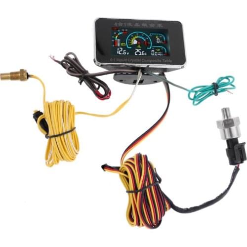 M4YC 4 In 1 LCD Car Digital ALARM Gauge Pressure Voltmeter Volt Water Temperature Oil Pressure Fuel Gauge Temperature Sensor