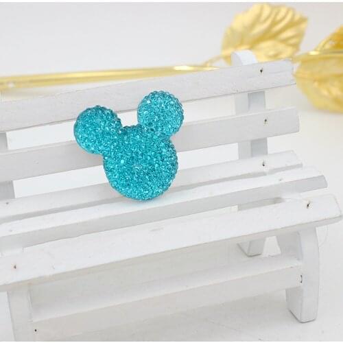 Free Shipping 50pcs/lot 35*30mm Dark Sky Blue Color Big Mickey Head Shape Flatback Resin Cartoon Rhinestone For DIY