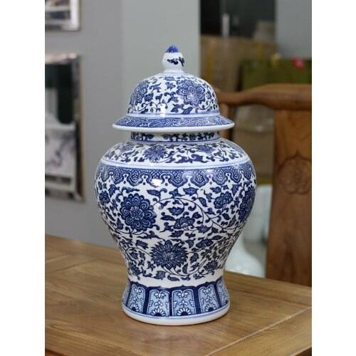 Large Blue And White Ginger Jar Ceramic pot Ceramic Storage pot Ceramic Lid Jar antique Ceramic temple Jar vase