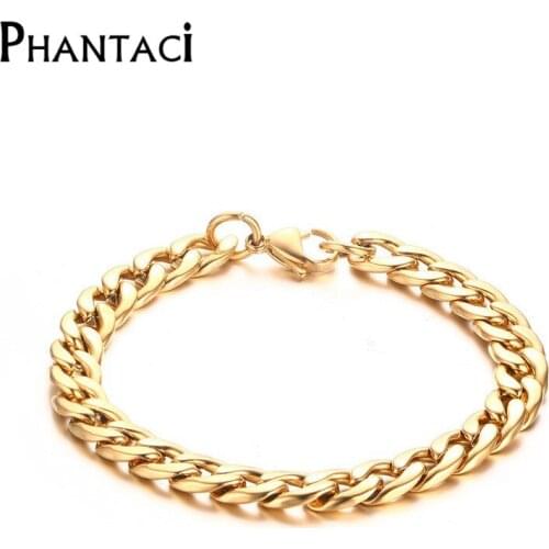 Stainless Steel Bracelet Curb Link Chian Men Bracelets & Bangles 8MM Rose Gold Lobster Bracelet Best Gifts For Men Boys