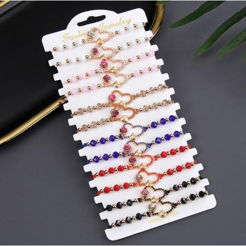 12pcs/Set Infinite Love Rose Charms Bracelet Adjustable Rhinestone Rope Chain Anklets Girl Kids Jewelry Gift