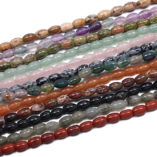 Natural Stone Beads Rice Shape Picture Stone Unakite Loose Stone Beads for Jewelry Making Necklace Bracelet Earrings Size 4x6mm