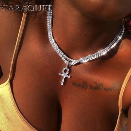 Caraquet Multilayer Tennis Chain Rhinestone Cross Necklace for Women Charm Metal Butterfly Choker Necklace Crystal Jewelry Gift