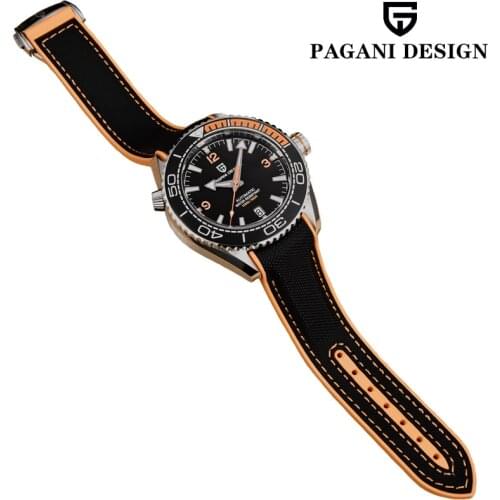 PAGANI DESIGN Mens Mechanical Automatic Watch Fashion Orange Luxury Sapphire Glass Stainless Steel Waterproof Sports Wristwatch
