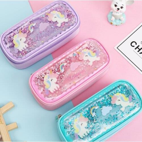Quicksand Unicorn Flamingo Pencil Case Bling TPU Pen Box for Girl Students Stationery School Supplies Eraser Pouch Holder Gifts