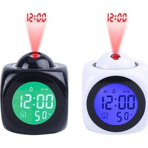 New Creative Digital Weather LCD Alarm Clock Display Backlit Projector Home Clock Voice Timekeeping Projection Alarm Clock