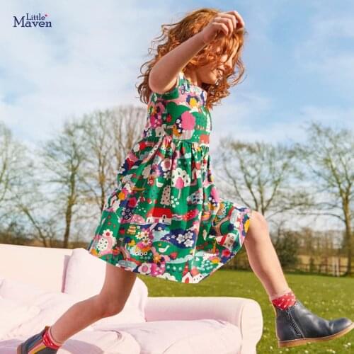 Little Maven 2021 New Summer Baby Girls Clothes Brand Dress Toddler Cotton House Rainbow Print Dresses for Kids 2-7 Years S0913